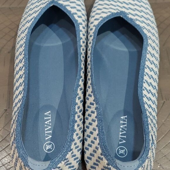 Vivaia Margot 2.0 Square Toe V Cut Flats Denim Stripe Sz 40.5/9-9.5 - Picture 8 of 12